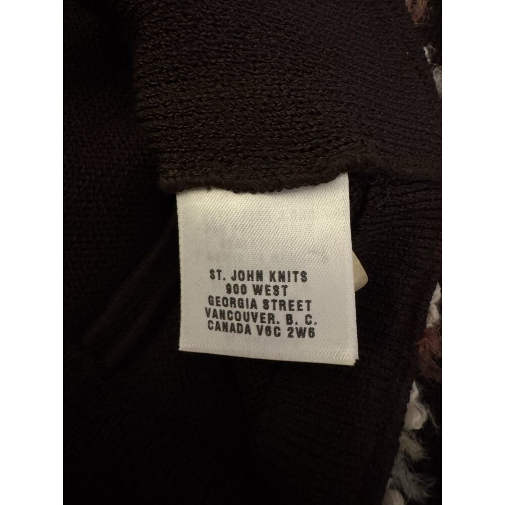 ST. JOHN Collection Knits Brown Jacket Sz 12 Multicolor Trim Office Wool Blend - Picture 9 of 11